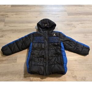 Air Jordan Coat Boys Sz 4 Puffer Hoodie Jacket Black Blue Full Zip
